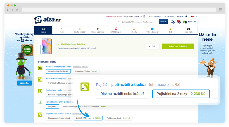 výběr služby Pojištění proti rozbití a krádeži