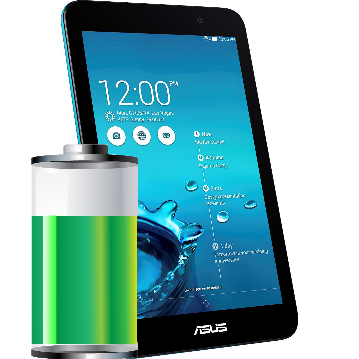 Tablet Asus s obrázkem baterie