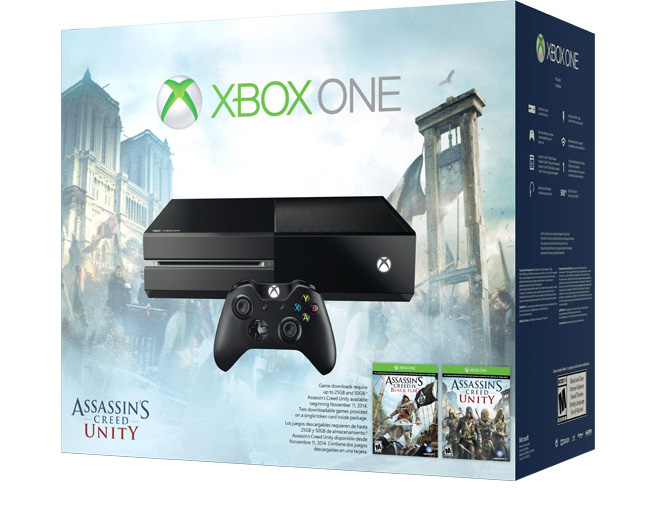 Microsoft Xbox One + Assassins Creed Unity + Assassins Creed IV Black Flag 