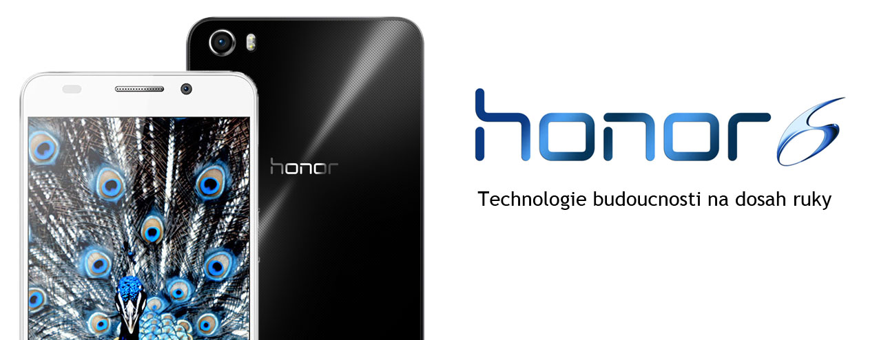 Hallo-Tech- Honor 6 bílý a černý,slogan a oficialní název na bílém pozadí