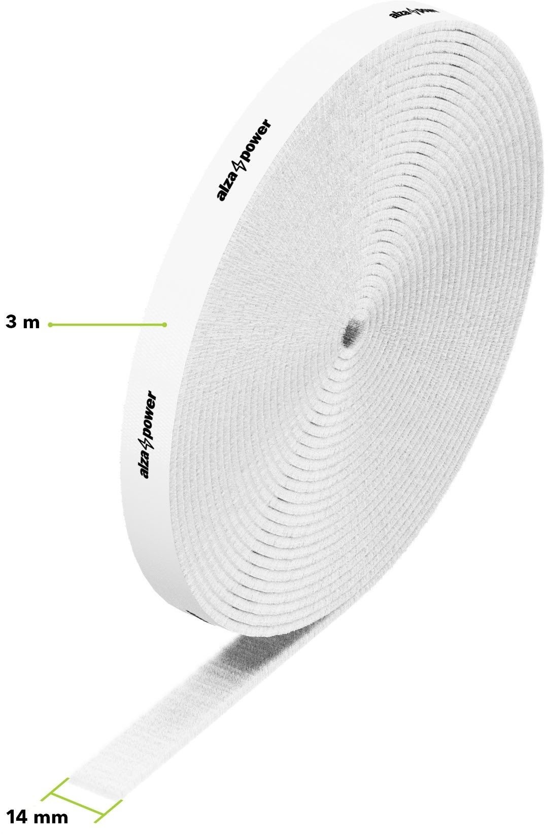 AlzaPower VelcroStrap+ Roll 10m Weiß