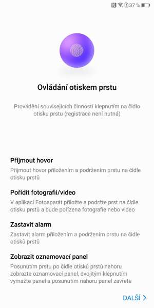 Huawei P smart screenshot – ovládanie odtlačkom prsta