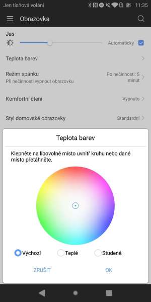 Huawei P smart screenshot – kalibrácia farieb
