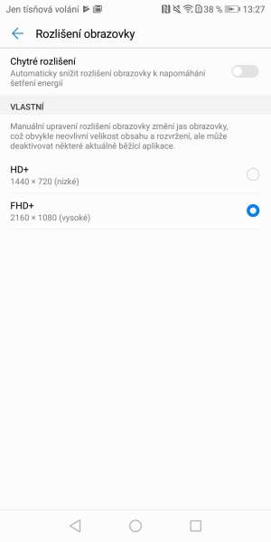 Huawei P smart screenshot – zmena rozlíšenia