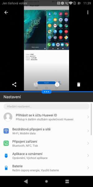 Huawei P smart screenshot – rozdelená obrazovka