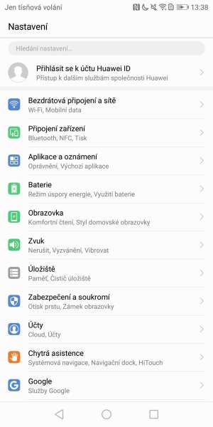 Huawei P smart menu nastavenie