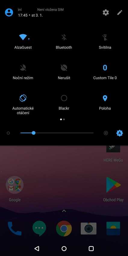 Oneplus 5T, screenshot, horní lišta