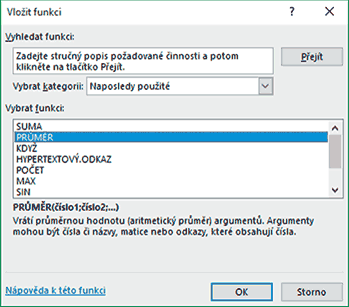 Excel - Vložit funkci