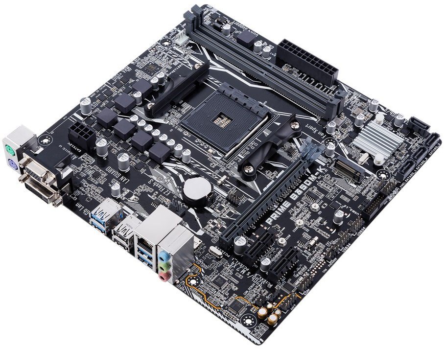 Pohled zvrchu na základní desku ASUS PRIME B350-K