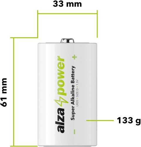 Jednorazová batéria typu D AlzaPower Super Alkaline LR20 (D) 2 ks