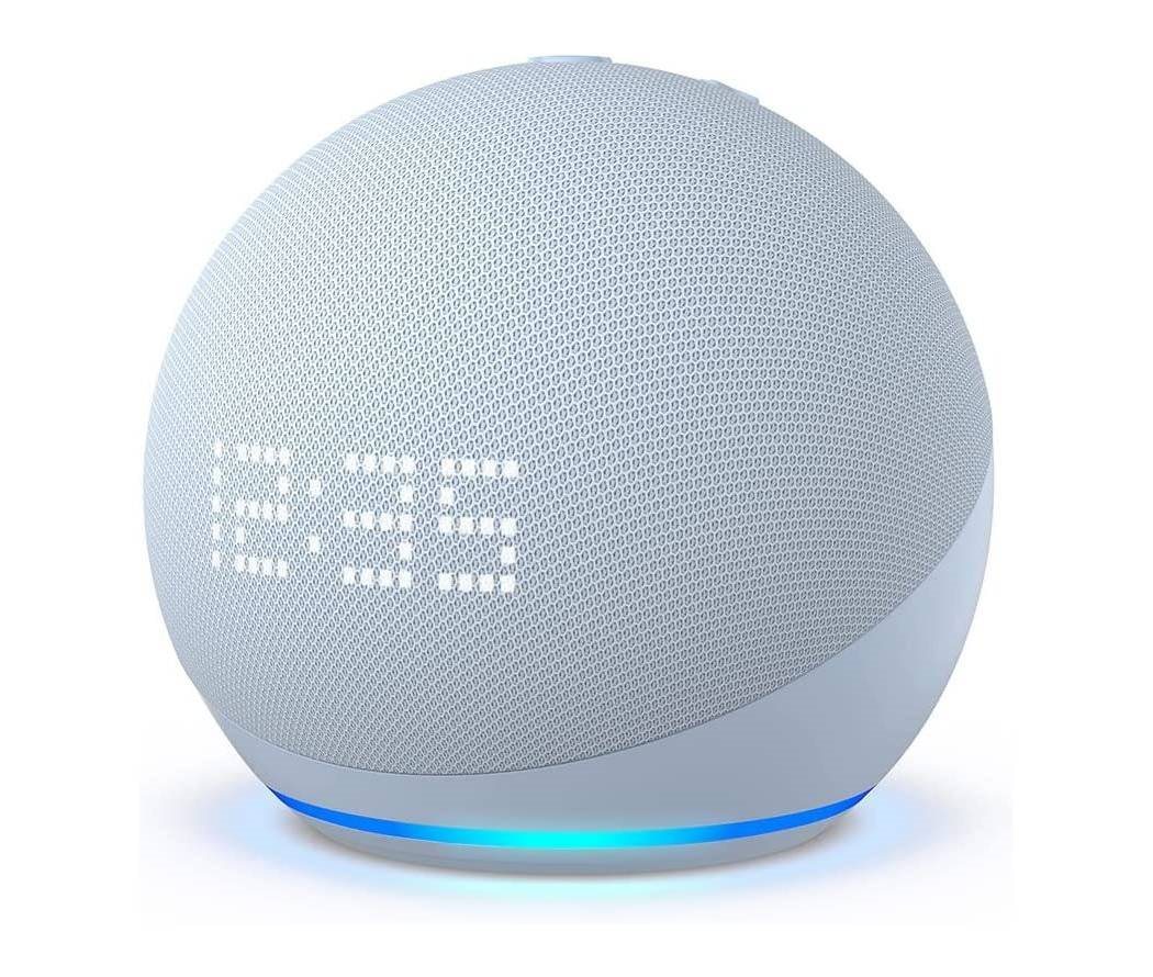 Amazon Echo Dot 5th generation voice assistant in Cloud Blue with clock Amazon Echo Dot 5th generation voice assistant in Cloud Blue with clock