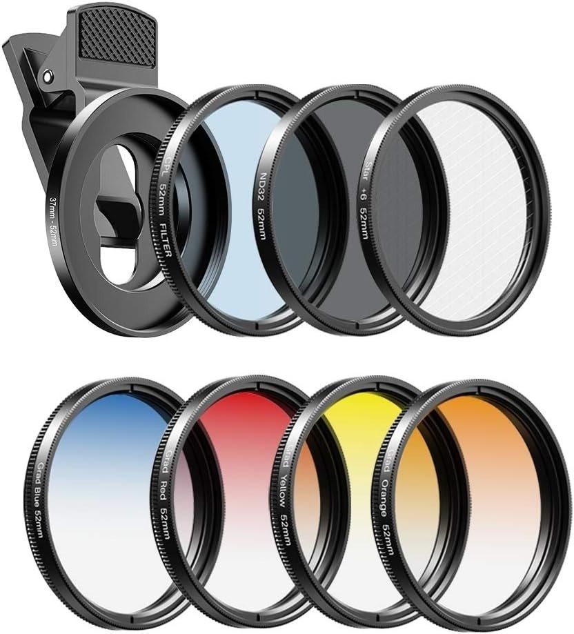 Objektív pre mobilný telefón Apexel 52mm Filter Kit - Grad Red/Blue/Yellow/Orange/ND32/Star Filter/CPL