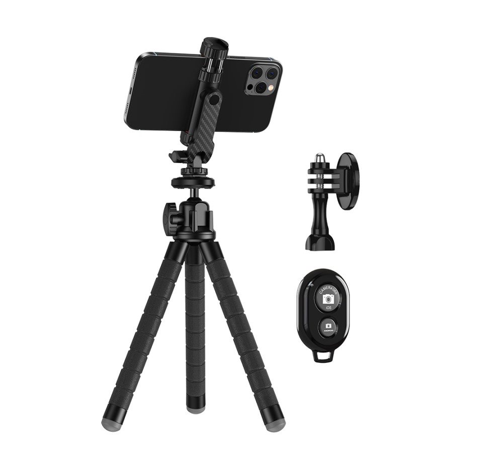 Ministativ Apexel Multi-functional 360° Rotatable Vlog Clip with Octopus Tripod