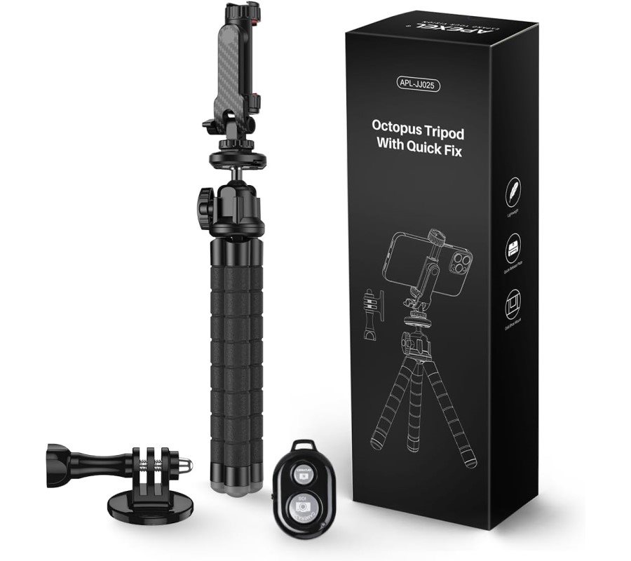 Ministativ Apexel Multi-functional 360° Rotatable Vlog Clip with Octopus Tripod
