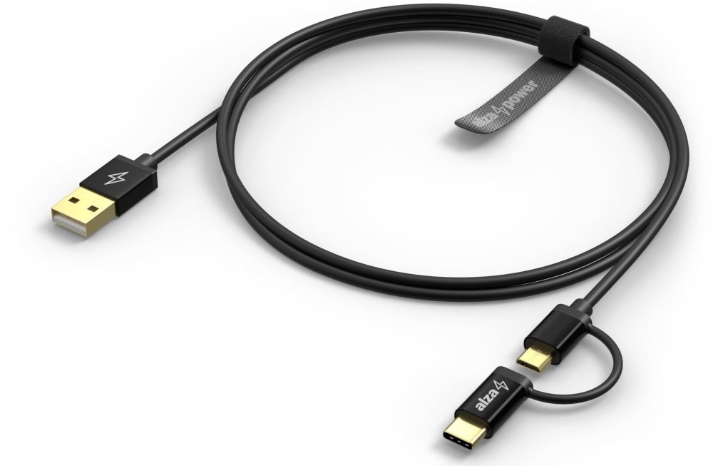 AlzaPower MultiCore microUSB + USB-C 1m Black