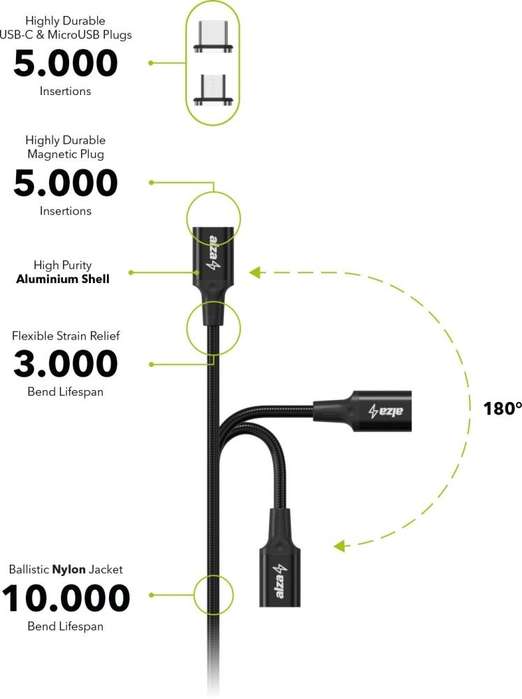 AlzaPower MagCore 2in1 USB-C + Micro USB, 5A, Multipack 3pcs AlzaPower MagCore 2in1 USB-C + Micro USB, 5A, Multipack 3pcs