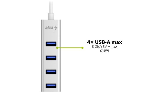 AlzaPower AluCore USB-A (M) für 4× USB-A (F)