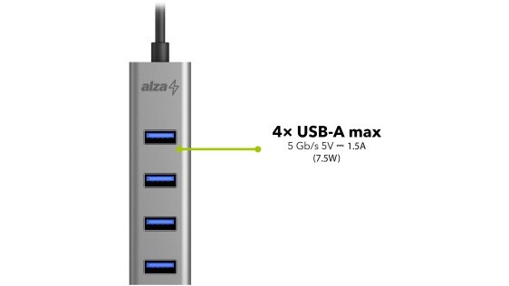 AlzaPower AluCore USB-A (M) na 4× USB-A (F)