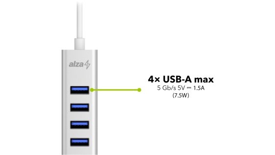 AlzaPower AluCore USB-C (M) für 4× USB-A (F) 