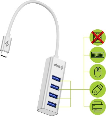 AlzaPower AluCore USB-C (M) für 4× USB-A (F) 