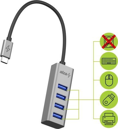 AlzaPower AluCore USB-C (M) für 4× USB-A (F) 