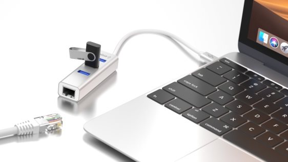 AlzaPower AluCore USB-C (M) für 3× USB-A (F) mit LAN