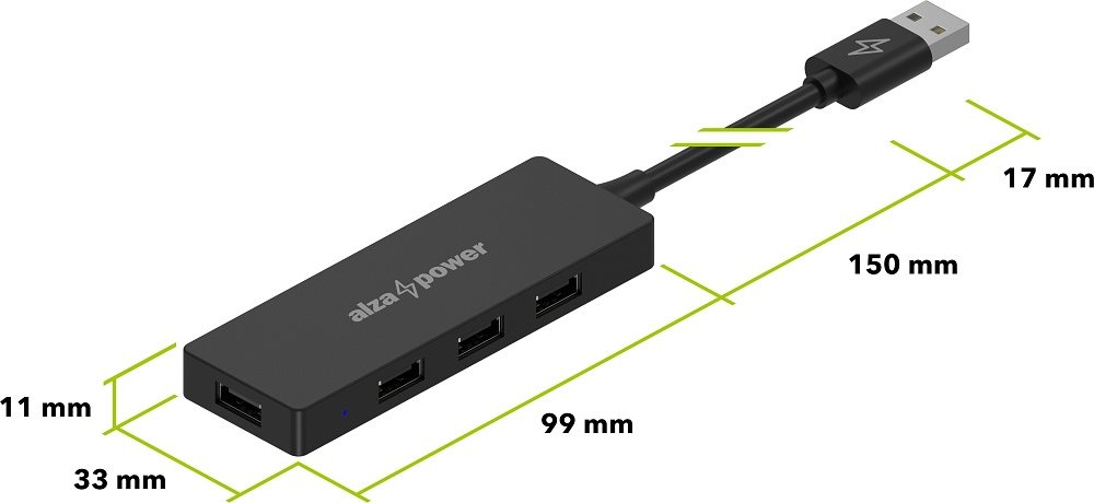 AlzaPower FlatCore USB-A (M) auf 4× USB-A 2.0 (F) schwarz