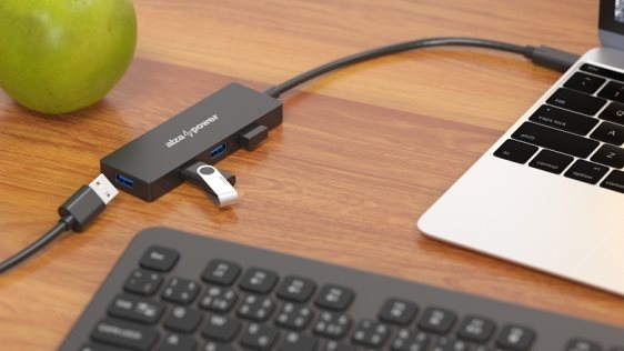 AlzaPower FlatCore USB-C (M) na 4× USB-A 3.2 (F) černý