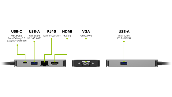 AlzaPower Metal USB-C Dock Station 6v1
