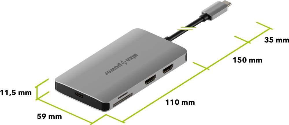 AlzaPower Metal USB-C Dock Station 8v1 Dual Screen C8