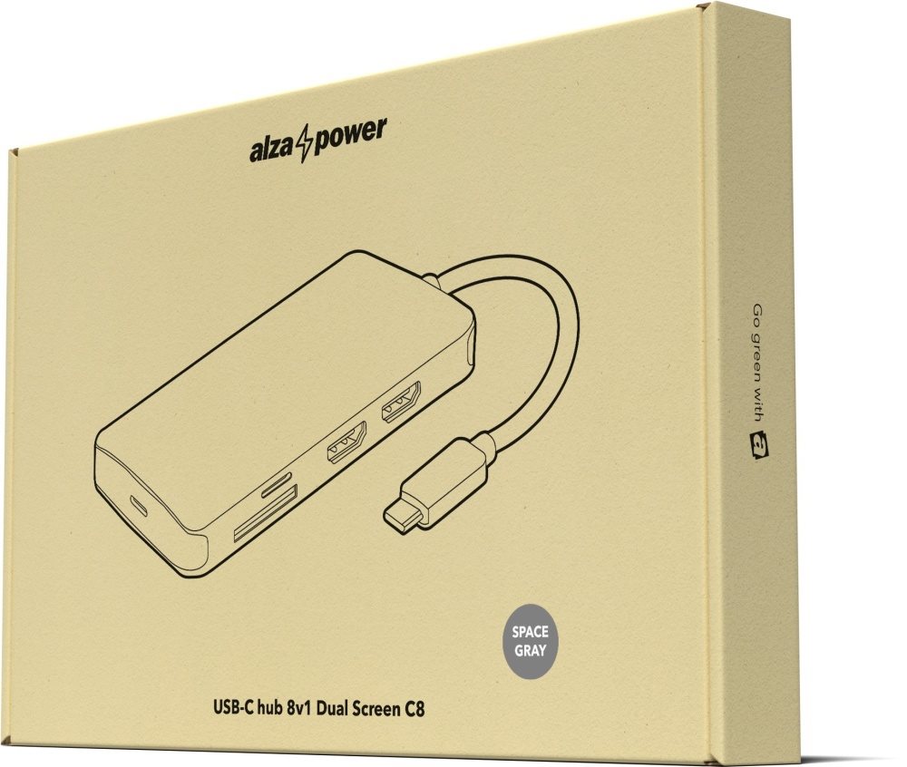 AlzaPower Metal USB-C Dock Station 8v1 Dual Screen C8