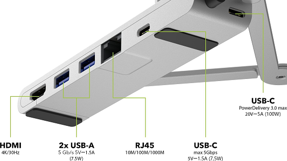 AlzaPower Metal USB-C Dock Station with Stand 6in1 AlzaPower Metal USB-C Dock Station with Stand 6in1