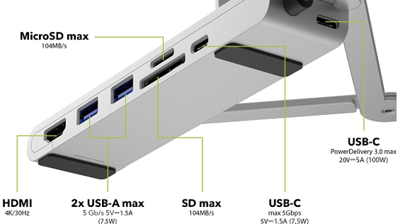 AlzaPower Metal USB-C Dock Station with Stand 7in1