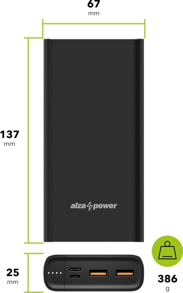 Powerbank AlzaPower Metal 20000mAh Schnellladegerät + PD3.0 schwarz