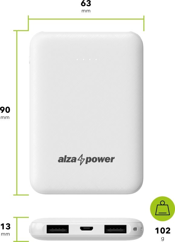 AlzaPower Onyx 5000mAh powerbank, fehér