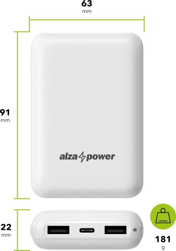 AlzaPower Onyx 10000mAh USB-C powerbank, fehér