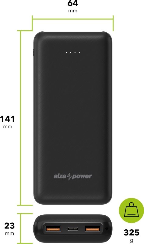 Powerbank AlzaPower Onyx 20000mAh Schnellladegerät + PD3.0 schwarz