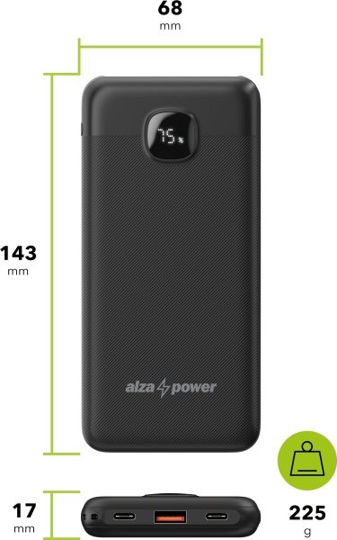 Powerbanka AlzaPower Garnet 10000mAh Power Delivery (22,5W) čierna