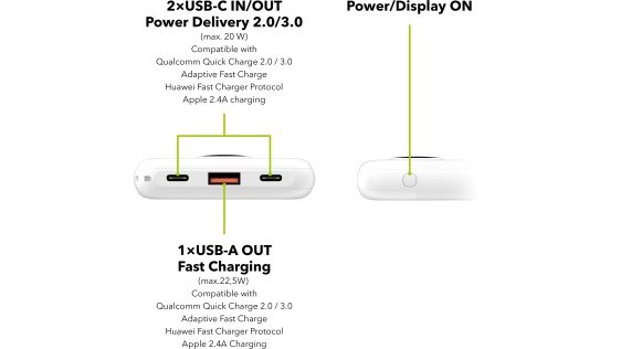 Powerbanka AlzaPower Garnet 10000mAh Power Delivery (22,5W) bílá 