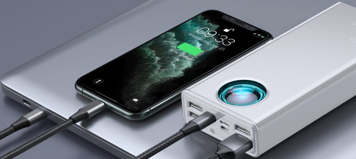 Baseus Amblight 65W Schnellladung Power Bank 30000mAh Weiß Baseus Amblight 65W Schnellladung Power Bank 30000mAh Weiß