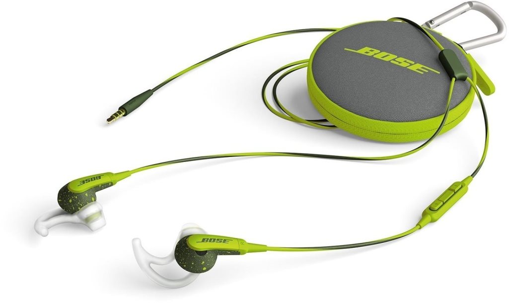 Headphones and travel case Smotaná sluchátka BOSE SoundSport In-Ear Apple Device energy green s pouzdrem