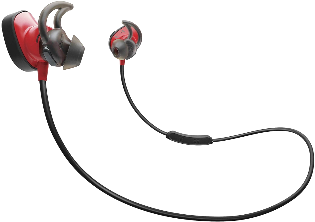 Oddálený pohled na sluchátka BOSE SoundSport Wireless Pulse Red