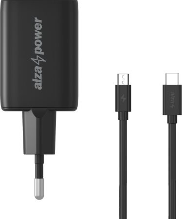 Set AlzaPower A133 Schnellladung 33W schwarz + Core USB-C (M) 2.0 zu Micro USB (M) 2A Kabel 0.5m schwarz