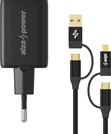 Set AlzaPower A133 Fast Charge 33W čierna + MultiCore 4in1 USB 1m čierny
