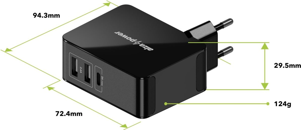 AlzaPower T3C Triple Charger 5.4A + AlzaPower Core USB-C 3.2 Gen 1, 1m