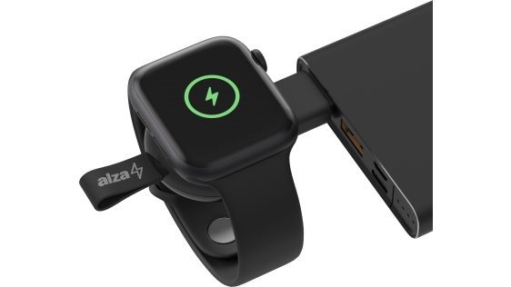 Set AlzaPower Wireless MFi Watch Ladegerät 120 USB-A schwarz + Core USB-A (M) auf USB-A (F) 2.0 Datenkabel