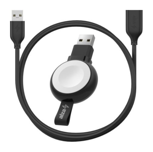Set AlzaPower Wireless MFi Watch Ladegerät 120 USB-A schwarz + Core USB-A (M) auf USB-A (F) 2.0 Datenkabel