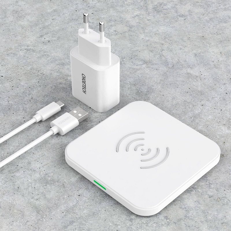 Choetech 10W single coil wireless charger pad-white+ 18W adapter
