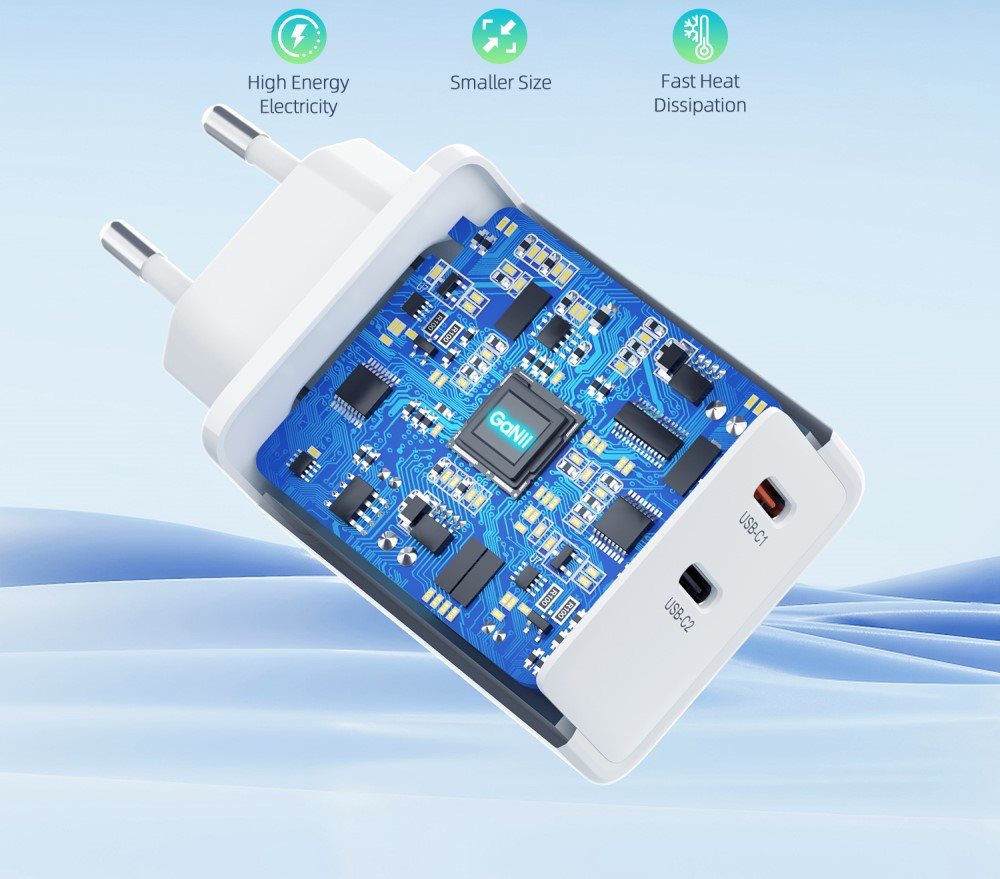 Choetech Dual Typ-c GaN PD65W Wandladegerät