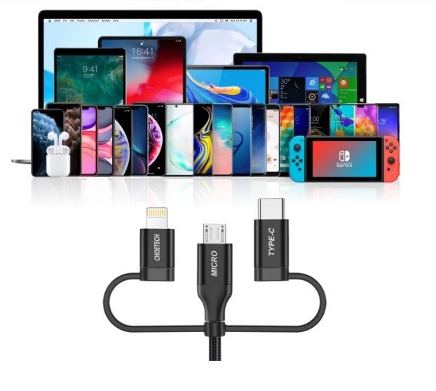 Choetech 1.2m MFI 3-in-1 usb-A zu Typ-c+micro+Beleuchtung Nylon Kabel